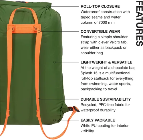 Vista 3 de Exped Mochila Splash - Bolsa impermeable con tapa enrollable, Bosque, Mochilas Daypack