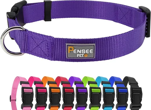 Vista 7 de Collar rojo para perro, collares ajustables básicos para cachorros, pequeños, medianos y grandes, para niñas, con collar de nylon transpirable