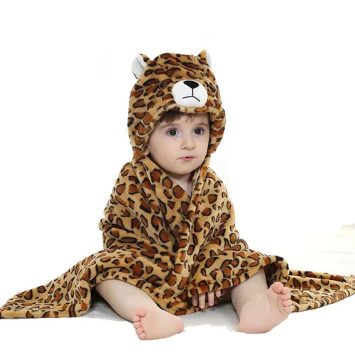Vista 9 de TONWHAR Manta con capucha de cara de animal para bebés y niños de 0 a 4 años, manta de felpa para después del baño (caballo azul)