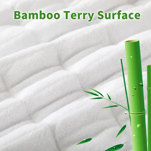 Vista 8 de Protector de colchón 100% impermeable de viscosa de bambú, sábana bajera acolchada con bolsillo profundo de 8 a 16 pulgadas, fibra de enfriamiento