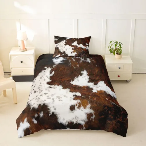 Vista 18 de Funda de edredón con estampado de vaca marrón para niñas y niños, funda de edredón de piel de vaca de las tierras altas, juego de ropa de cama