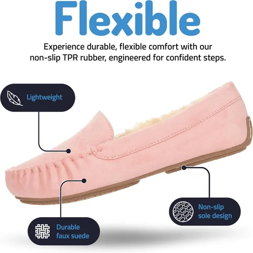 Vista 17 de Floopi Pantuflas para mujer, forro de piel sintética suave con espuma viscoelástica acogedora, pantuflas de casa para mujer con suela antideslizante
