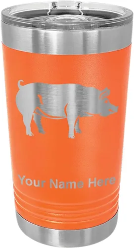Vista 6 de LaserGram Vaso de pinta aislado al vacío de 16 onzas, cerdo, grabado personalizado incluido (negro) Engraved Gift, Vacuum Insulated Stainless