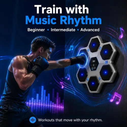 Vista 7 de Music Boxing Machine with Gloves for Adults & Kids,5 Button LCD Touch Control with One Button Mute & Rhythm Recognition,17.3'' Large Size Wall