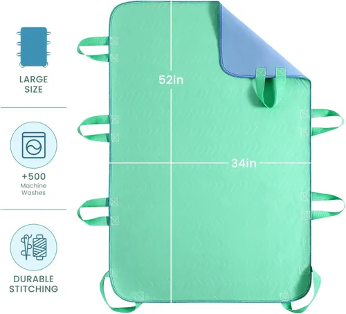 Vista 2 de Almohadilla de cama de posicionamiento con asas, secado rápido, almohadillas para incontinencia de 6 asas, lavables, impermeables, reutilizables