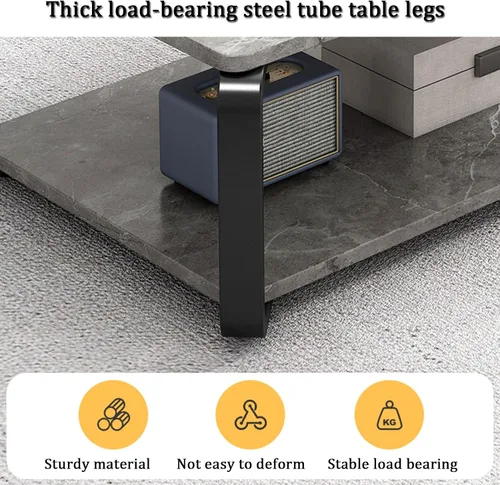 Vista 5 de YVYKFZD Mesa auxiliar de madera, mesa central de 2 niveles con patas de metal, mesa de té rectangular para sala de estar, mesa auxiliar de cóctel
