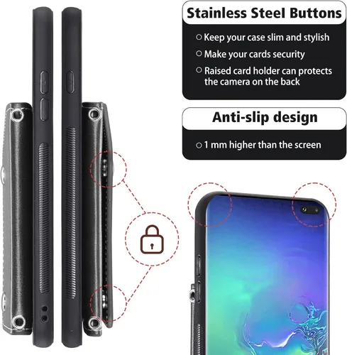 Vista 8 de Asuwish Funda de teléfono para Samsung Galaxy S10 Plus con protector de pantalla de vidrio templado y tarjetero para tarjeta de crédito, correa
