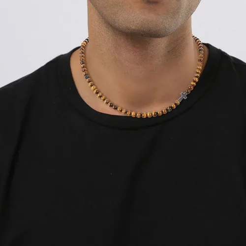 Vista 3 de COAI Collar de cuentas de piedra con cruz de joyería religiosa