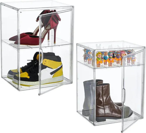 Vista 7 de Attelite Organizador grande y transparente para zapatos, caja de almacenamiento apilable de plástico con puerta magnética, contenedores grandes