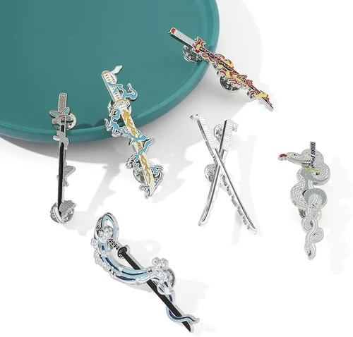 Vista 2 de Anime Slayer - Juego de pines de llavero Figuras de dibujos animados 9 Hashiras Mini Katana Sword Llaveros Esmalte Pin Joyería Hombres Mujeres