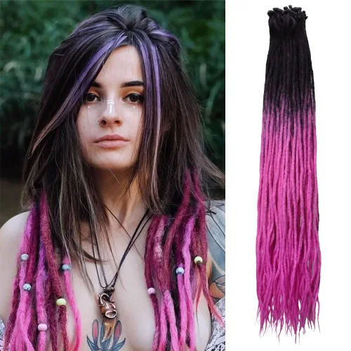 Vista 37 de Kraler Extensiones de Rastas Azules, Extensiones de Rastas Sintéticas de Ganchillo de 22", 100% Hechas a Mano, Rastas de Una Sola Punta, Delgadas