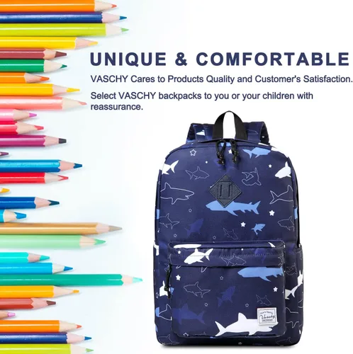 Vista 7 de VASCHY - Mochila ligera resistente al agua, mochila casual para hombres y niños, tiburón