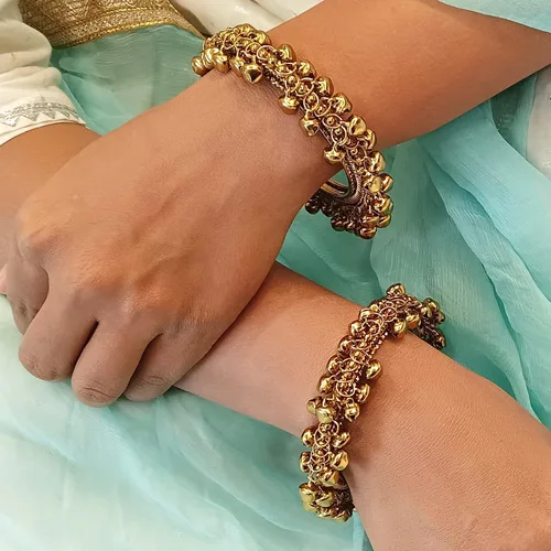 Vista 4 de Efulgenz Boho Vintage Antique Gypsy Tribal Indian Oxidized Bell Charm Bracelet Bangle Set Jewelry, Perfect