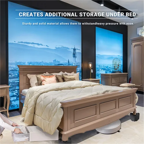 Vista 7 de Elevadores de madera de 3.5 pulgadas con almohadilla de goma antideslizante, elevadores de muebles resistentes y seguros, elevadores de cama Large