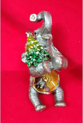 Vista 6 de AtoZ - Caja de tesoros con diseño de elefante, diseño de elefante con colgante de elefante, bonita caja de joyería para regalo de Navidad para ella