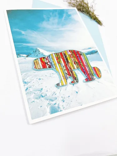 Vista 4 de Polar Bear Recycled Card Eco-friendly Handmade from Magazine Iceberg Greeting Card Holiday Card