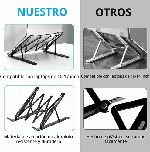 Vista 6 de Soporte ajustable para portátil de 7 niveles, elevador Negro