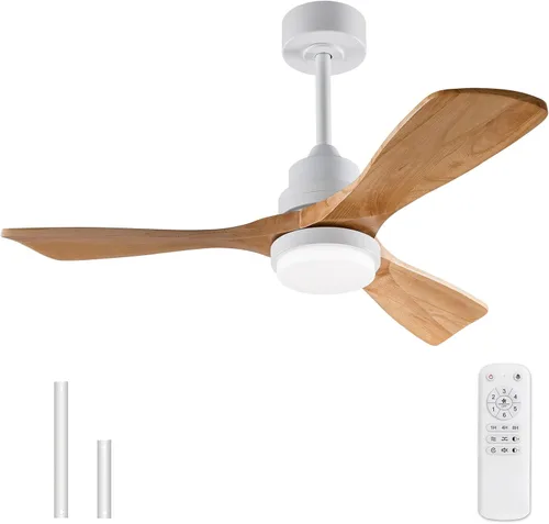 Vista 20 de Ventilador de techo de 42 pulgadas con luz, 3 aspas de madera maciza, control remoto, motor de CC silencioso reversible de 6 velocidades, ventilador