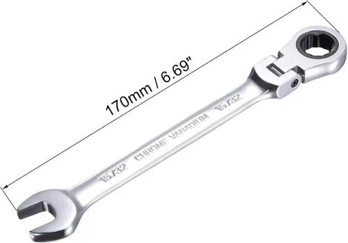 Vista 2 de uxcell Llave combinada de trinquete de cabeza flexible de 15/32 pulgadas SAE 72 dientes 12 puntos de trinquete de caja terminada herramientas