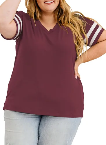 Vista 105 de Eytino Blusas de talla grande para mujer, cuello en V, manga corta, a rayas, casual, holgada, con bolsillo (1X-5X)