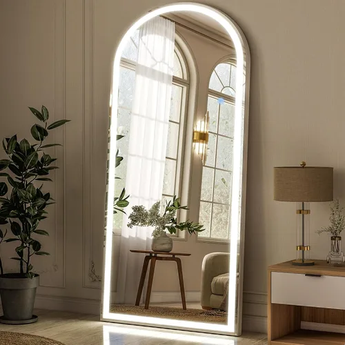 Vista 17 de GLSLAND Espejo LED Arqueado de Cuerpo Entero de 26"x68" con Luces para Montar en Pared/de Pie, Espejos de Piso Iluminados Regulables