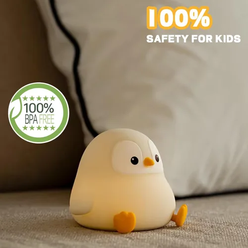 Vista 2 de Luz Nocturna de Pingüino para Niños, Linda Lámpara de Pingüino de Silicona para Guardería, Lámparas de Noche Regulables y Esponjosas al Toque