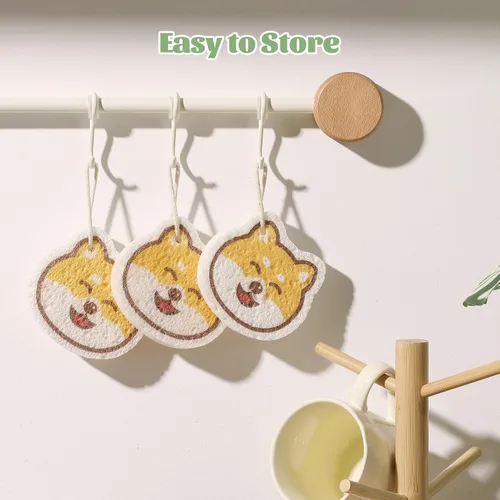 Vista 9 de JOYMOOP Esponja de cocina de dibujos animados, esponjas de celulosa para limpieza, esponjas antiarañazos para lavar platos, esponja reutilizable