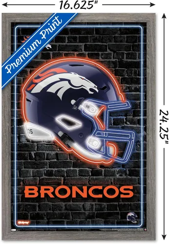 Vista 3 de NFL Denver Broncos - Póster de pared con casco neón, 22.4 pulgadas de largo x 14.7 pulgadas de ancho, versión enmarcada de madera de granero