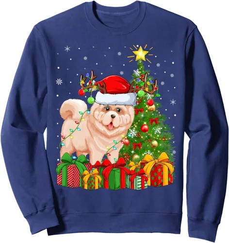 Vista 6 de Xmas Tree Lighting Santa Chow Chow Dog Christmas Sweatshirt