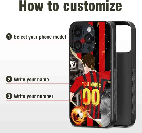 Vista 5 de Fundas personalizadas con nombre y número de fútbol para iPhone 11, 12, 13, 14, 15, 16, 17, 16 Pro Max Plus Mini, Samsung Galaxy Note10 Note20 S8 9