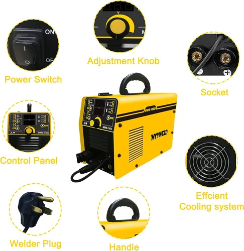 Vista 4 de Soldador MIG, soldador multiproceso sin gas de doble voltaje de 110/220 V, alambre sólido 4 en 1/flujo MIG/Stick ARC/Lift TIG, IGBT Inverter