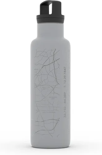 Vista 2 de Well Told Botella de agua aislada con mapa de Atlanta Georgia, grabado al agua, botella de acero inoxidable grabada (21 onzas, gris muelle) botella