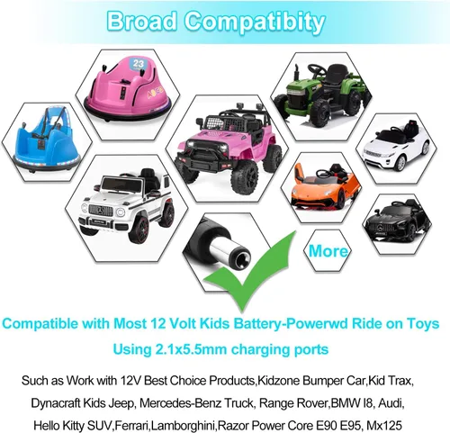 Vista 4 de FLHFULIHUA Cargador de batería de 12 voltios para niños, cargador universal para los mejores productos de elección, Wrangler SUV, Kid Trax