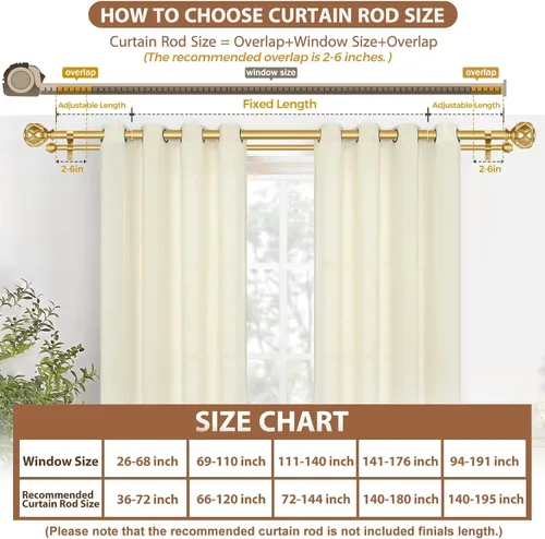 Vista 7 de KAMANINA Double Curtain Rod 36 to 72 Inch, Adjustable Dual Rods, Warm Gold Oro cálido