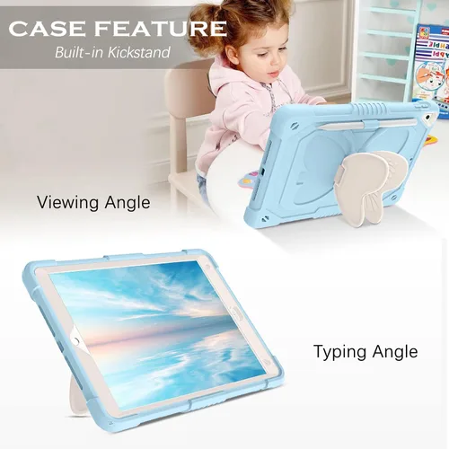 Vista 8 de YINLAI Funda para iPad de 9ª, 8ª y 7ª generación de 10.2 pulgadas, iPad Air de 3ª generación con soporte para lápiz y soporte para lápices