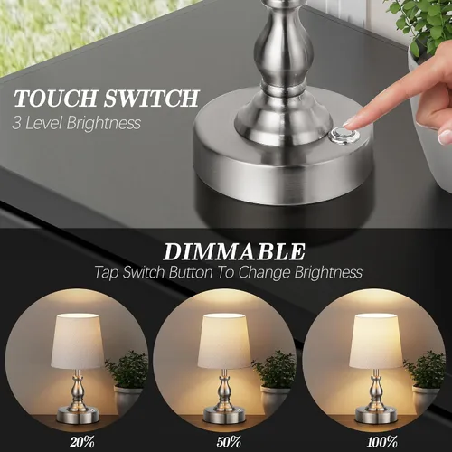 Vista 2 de PARTPHONER Mini lámpara de mesa LED inalámbrica, lámpara recargable con batería de 5200 mAh, lámpara operada por batería, 3 niveles de brillo