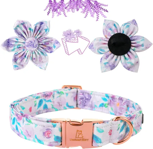 Vista 16 de Collar de perro Lionheart Glory, collar de perro rosa con flor, lindo collar para mascotas con patrón floral ajustable para perros pequeños Rosado
