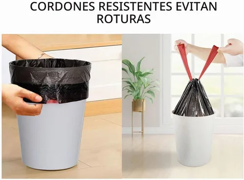Vista 4 de Feisco Bolsa de basura negra de 8 galones, con cordón de 30 litros, 90 unidades, 0.9 mil (8 galones, negro)