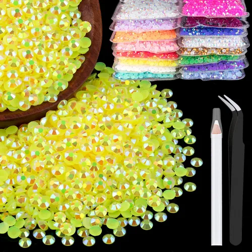 Vista 40 de 5000 piezas de 2mm de strass de resina a granel, strass de gel negros con parte posterior plana y redonda para embellecer sin termoadhesión, gemas