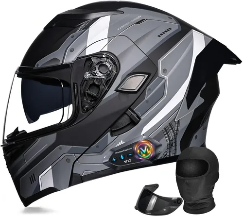 Vista 9 de Casco Modular Moto con Bluetooth Integrado, Doble Visera, Ventilación Múltiple, Forro Extraíble, ABS de Alta Densidad, DOT Homologado para Hombres