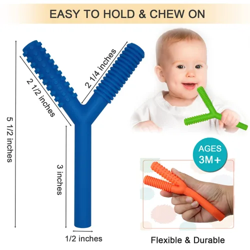 Vista 18 de Tubos de dentición huecos para bebés, niñas y niños, paquete de 6 tubos de silicona para bebés con mordida de lactancia, pajitas masticables