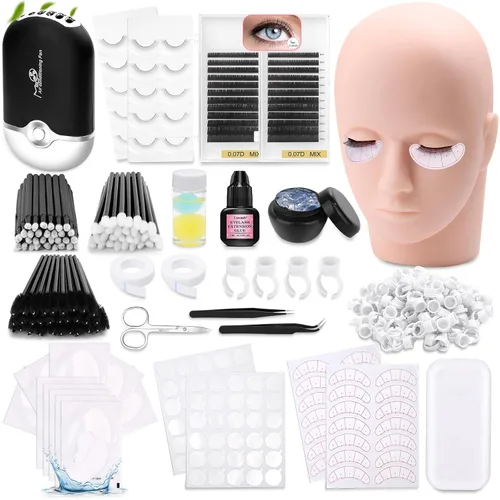 Vista 10 de Kit de pestañas para principiantes, kit de extensión de pestañas con cabeza de maniquí para pestañas, pegamento para pestañas individuales