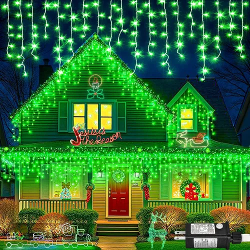 Vista 27 de Luces de carámbano de 33 pies para exteriores, luces de Navidad rojas y verdes para exteriores e interiores, 400 luces LED con 75 caídas, con Rojo