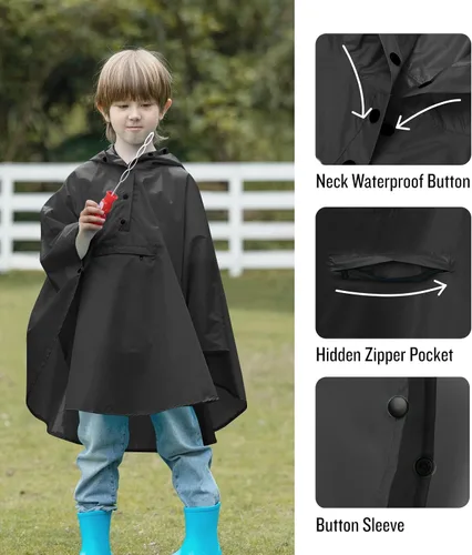 Vista 3 de Chaqueta ligera de poncho de lluvia para niños, impermeable, abrigo impermeable