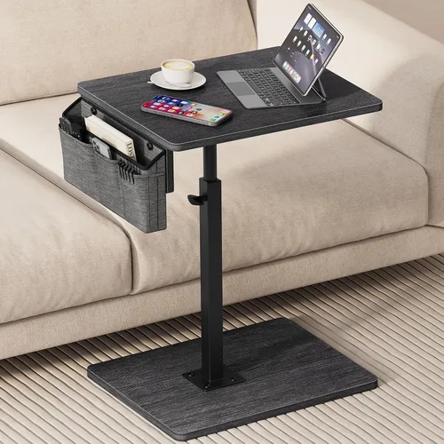 Vista 17 de Vagusicc - Mesa con bandeja para apoyabrazos de sofá, mesa giratoria de 360° con altura ajustable para TV, mesa auxiliar para espacios pequeños