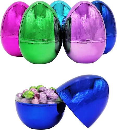 Vista 7 de Chochkees Huevos de Pascua rellenables (paquete de 6) huevos de Pascua de plástico metálicos gigantes de 6 pulgadas, se mantienen verticales