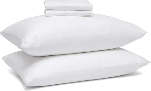 Vista 7 de Micropuff Protectores de almohada de tamaño estándar con cremallera, paquete de 2, funda de almohada hipoalergénica suave y transpirable. Funda