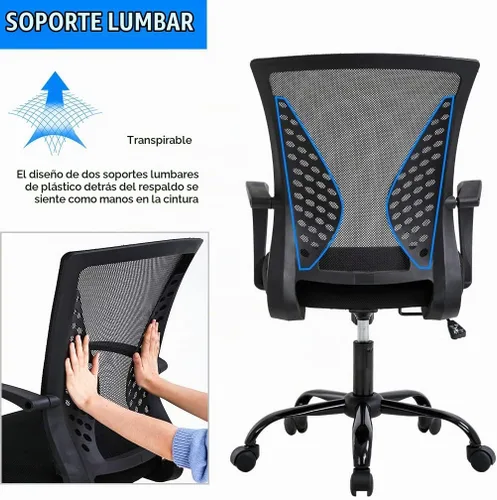 Vista 5 de Silla de oficina ergonómica de malla para computadora BestOffice, con reposabrazos, soporte lumbar, respaldo medio, giratoria, ajustable, para Negro