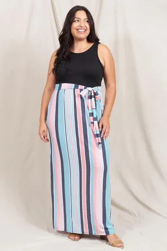 Vista 5 de Eloges - Vestido largo sin mangas con faja en contraste para mujer S-3X Plus