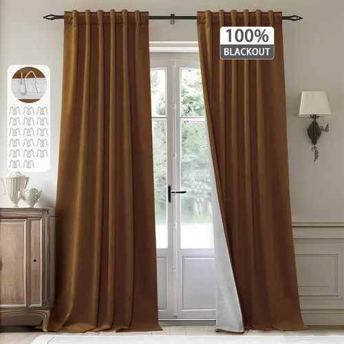 Vista 49 de StangH Cortinas 100% opacas, color beige, terciopelo suave y grueso, cortinas para ventana de dormitorio, forro blanco, cortinas con aislamiento